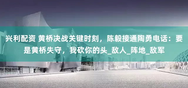 兴利配资 黄桥决战关键时刻，陈毅接通陶勇电话：要是黄桥失守，我砍你的头_敌人_阵地_敌军