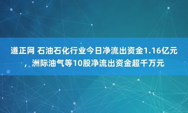 道正网 石油石化行业今日净流出资金1.16亿元，洲际油气等10股净流出资金超千万元